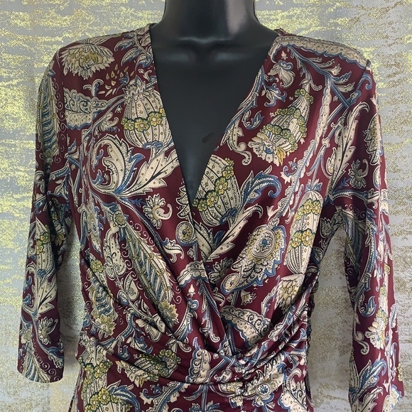 Simone floral 3/4 sleeve cross over midi length dress size S - Picture 3 of 9